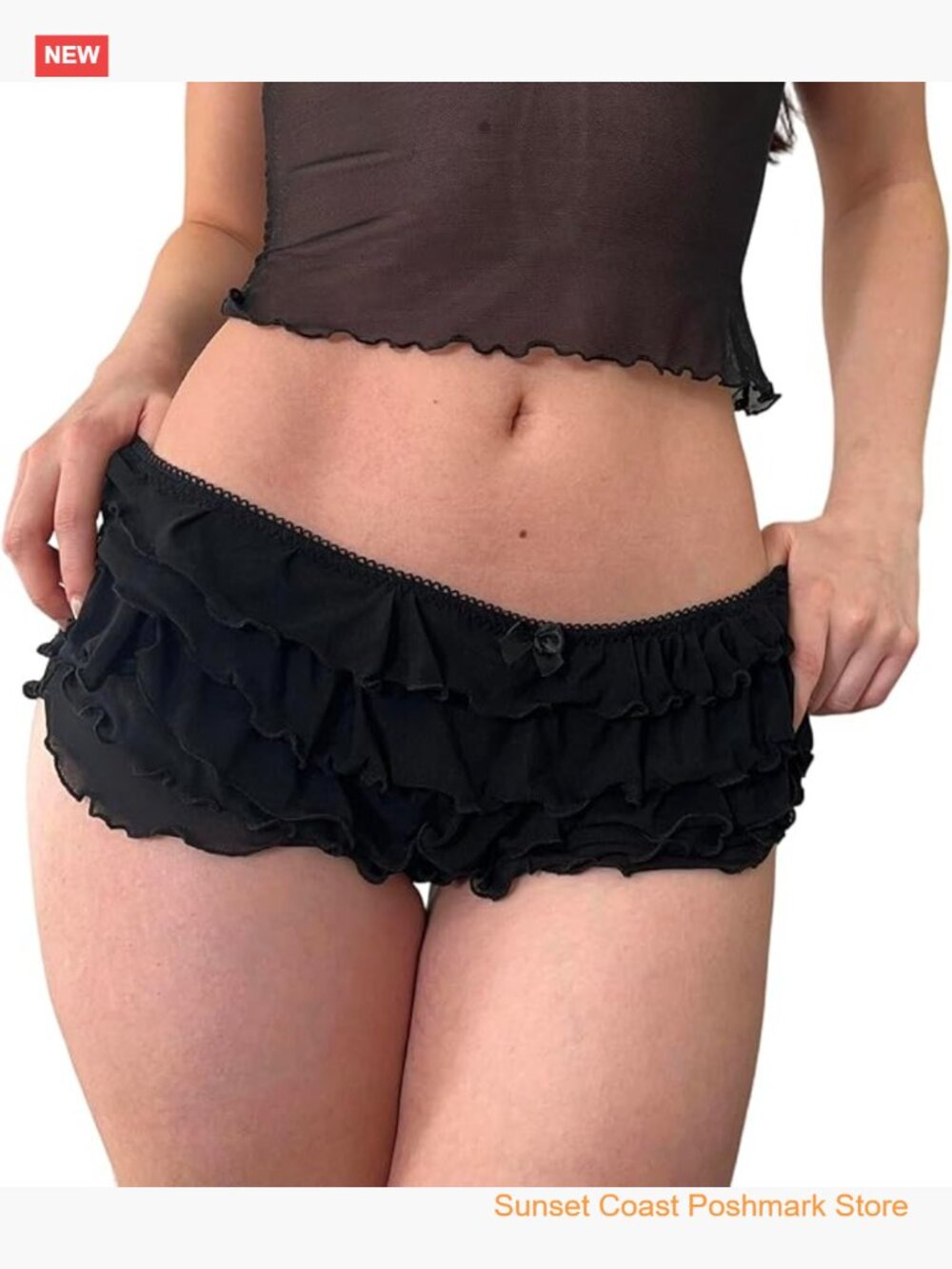 Lace Trim Low Rise Hot Pants Ruffle Bloomers Y2K Shorts